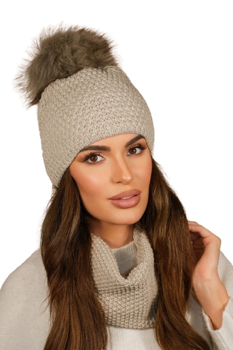 KAMEA sapka és sál szett, bézs, őszi-téli szezonra