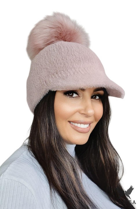 Női sapka KAMEA bojttal, orchidea színű, őszi-téli szezonra
