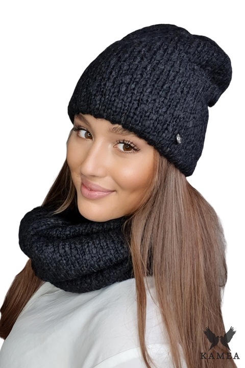 Дамски шапки и шалове, KAMEA, пълен комплект, черен меланж, вълна