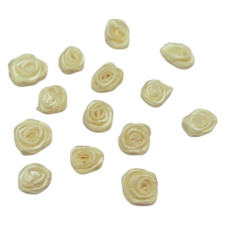 Szatén virágok, KaMeA, ekrü, 1,3 cm, 10 darab