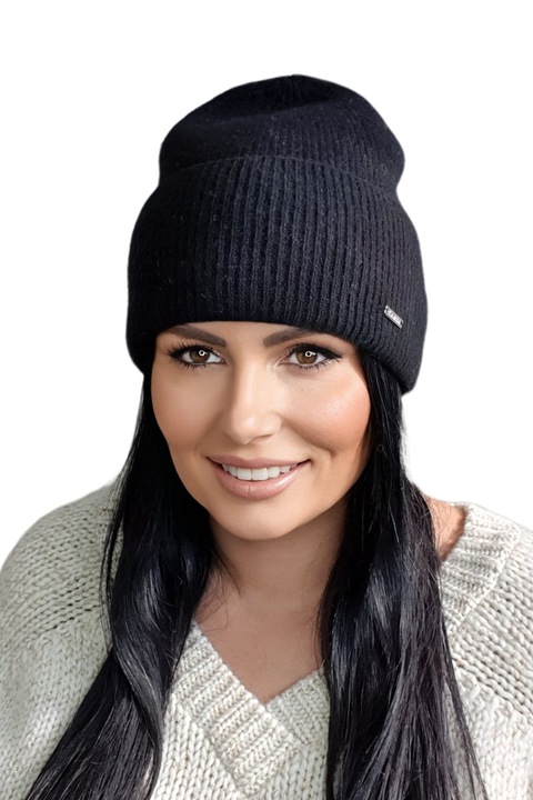 Caciula dama KAMEA MODESTO, lana merino ultrafina, neagra, versatila