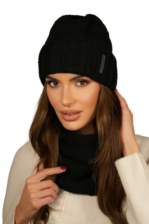 KAMEA sapka és sál szett, fekete, őszi-téli szezonra