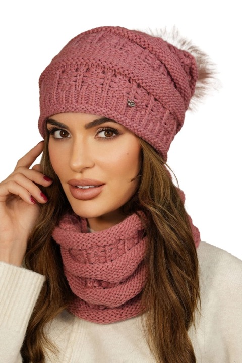 Caciula si fular dama KAMEA LIANA, sireturi neobisnuite, culoare inchisa