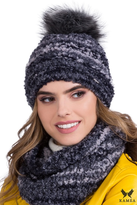 Set caciula si fular dama, KAMEA, bleumarin