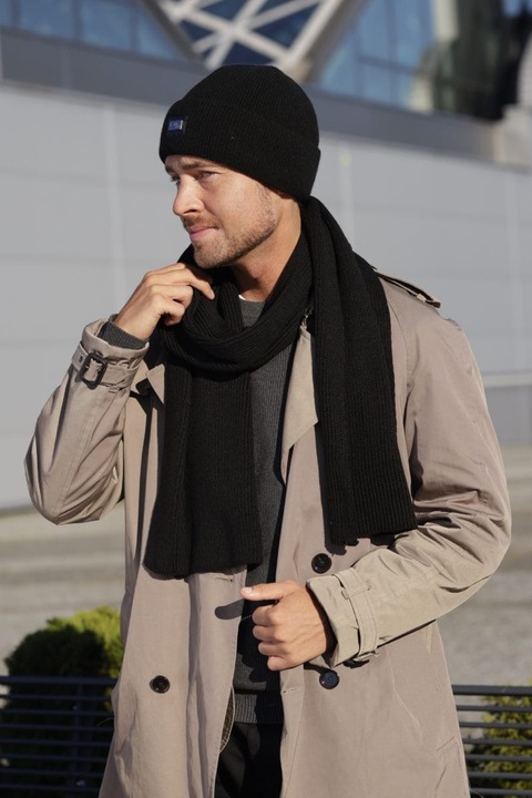 Set barbati KAMEA - caciula si fular, 100% acril, negru, dimensiune caciula 54-62 cm