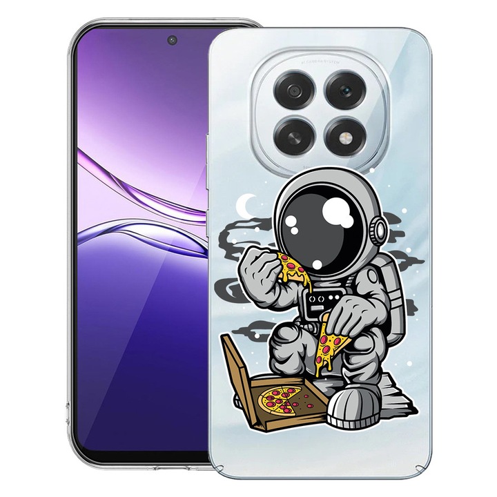 BestCase® Калъф за OPPO F29 Pro с дизайн на астронавт с пица, прозрачен тънък силиконов, противоударен, 2052037 T 1004