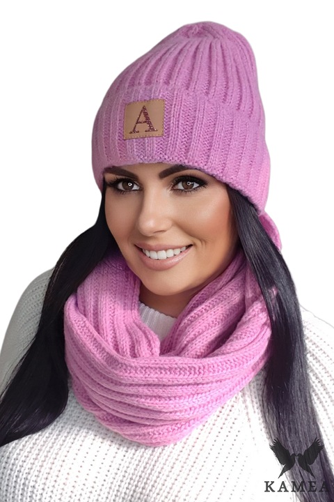 Set caciula si fular dama, KAMEA, roz