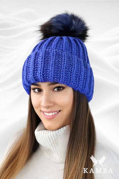 Téli sapka KAMEA, NEREA modell, vastag, pomponnal, kék