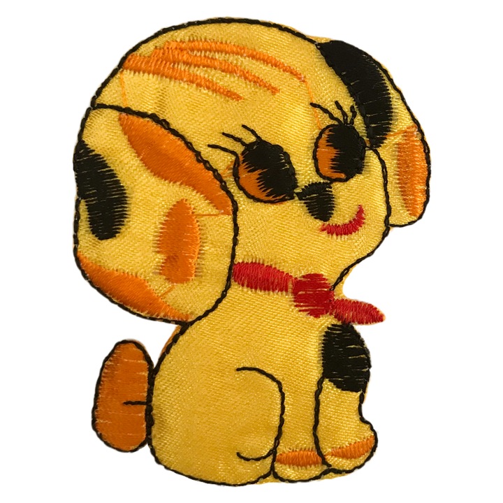 Pachet 10 bucati aplica termica caine brodat vintage, portocalie, 7,5x5,5cm