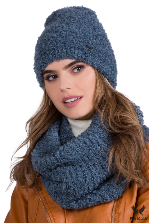Set caciula si fular dama KAMEA, mohair, albastru