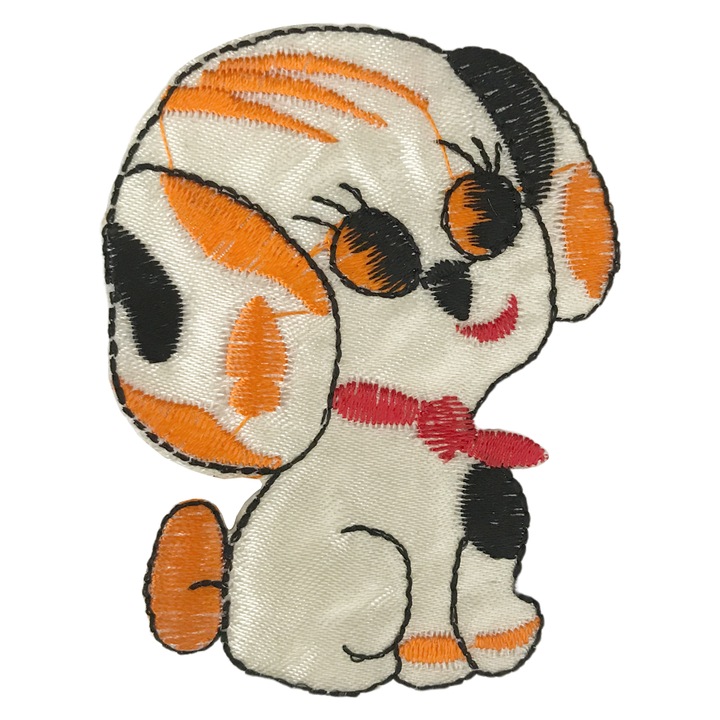 Pachet 10 bucati aplica termica caine brodat vintage, KAMEA, colorat ekru si portocaliu, 7,5x5,5cm