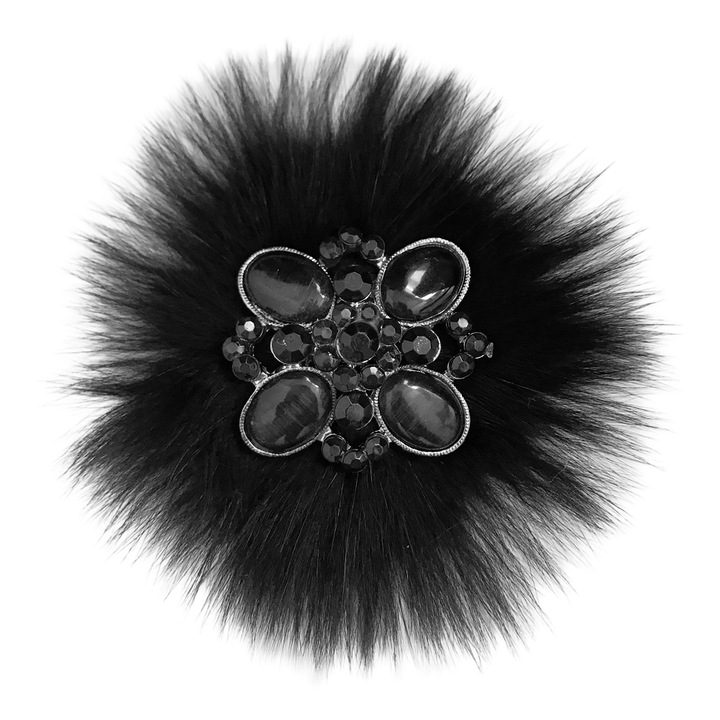 Decoratiune pentru haine cu pietre, KAMEA, negru, 8cm
