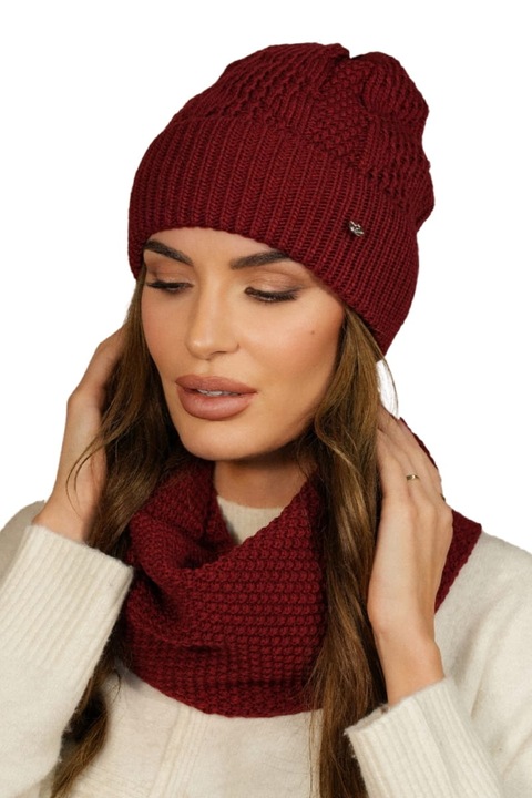 KAMEA női sapka és sál szett, őszi-téli szezonra, bordó