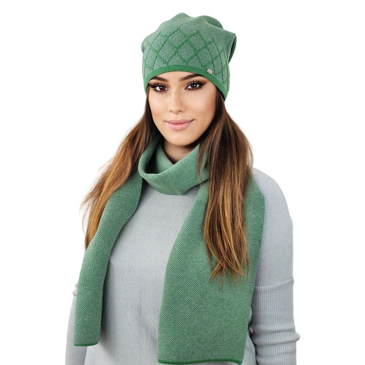 Set caciula si fular dama, KAMEA, viscoza, verde
