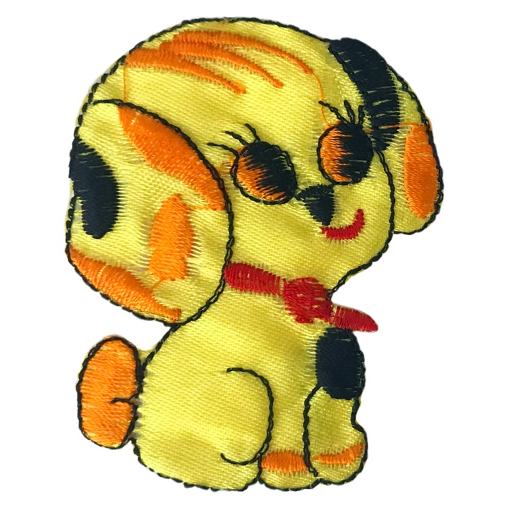 Pachet 10 bucati aplica termica caine brodat vintage, galben, 7,5x5,5cm