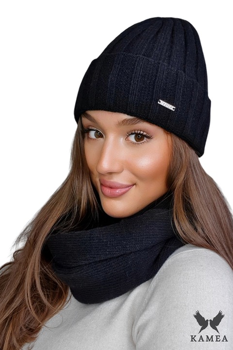 Caciuli si palarii dama, KAMEA, TAHIRA-KOMPLET, negru, set, lana