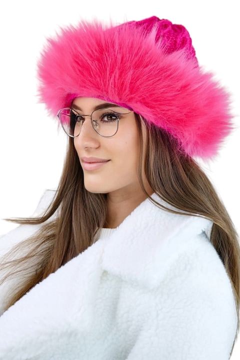 Női sapka KAMEA, téli, műszőrmével, rózsaszín, gyapjú, zsinóros modell