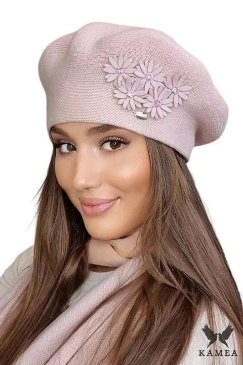 Női barett KAMEA TALA, rózsaszín, virágos applikációk, őszi-téli szezon