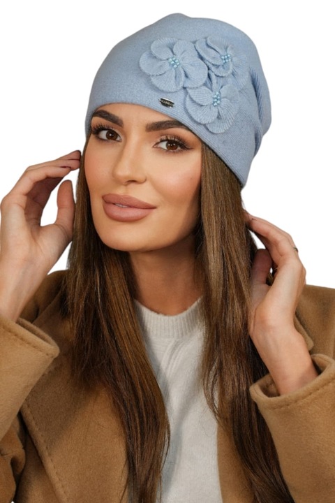 Дамска шапка Kamea Ambrozja, 80% вълна, 20% полиамид, светлосиня