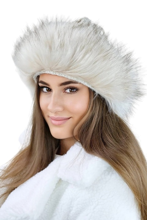 Női sapka KAMEA, téli, műszőrmével, bézs, gyapjúból, kötött modell