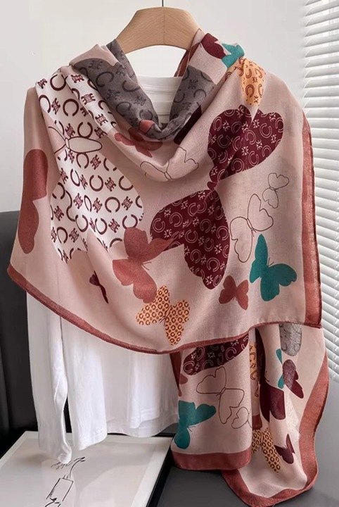 Вискозен шал за жени, KAMEA, модел „Пеперуди“, многоцветен, 180x85 см