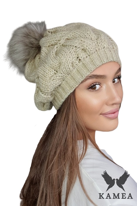 Női sapka KAMEA ZITA pomponnal, többszínű, őszi-téli szezonra