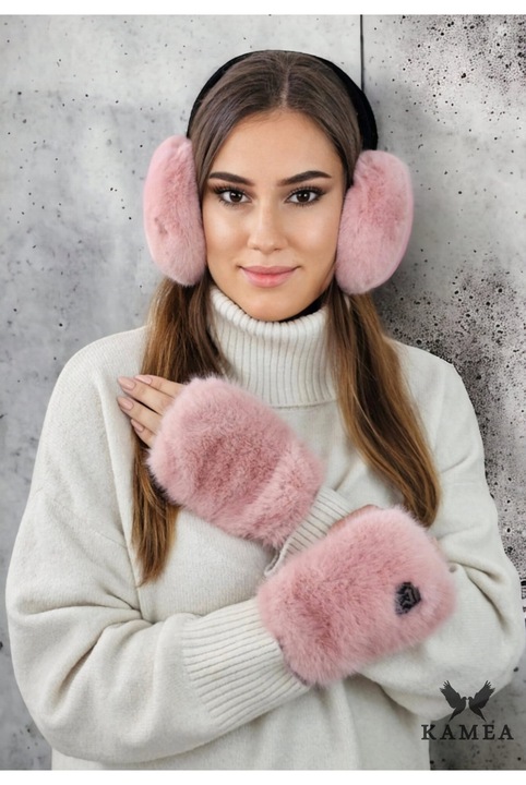 Nausnici KAMEA, roz, eco-fur, pliabili