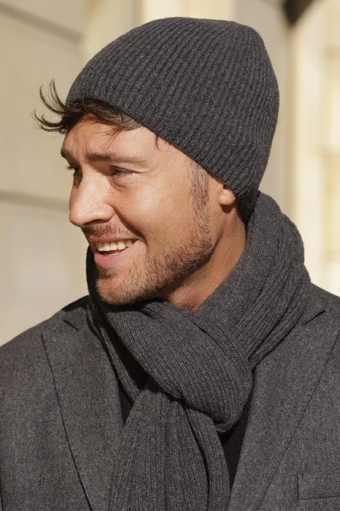 Caciula barbati lana Franko, gri, elastica, fara manseta, 54-60 cm