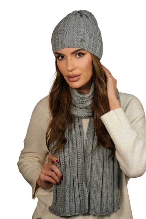 Дамска шапка и шал KAMEA, сиви, комплект, топли, елегантен дизайн