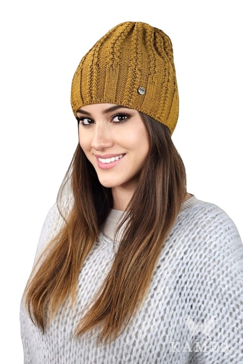 Дамска шапка KAMEA FILONA, жълта горчица, топла, с поларна подплата, елегантен дизайн