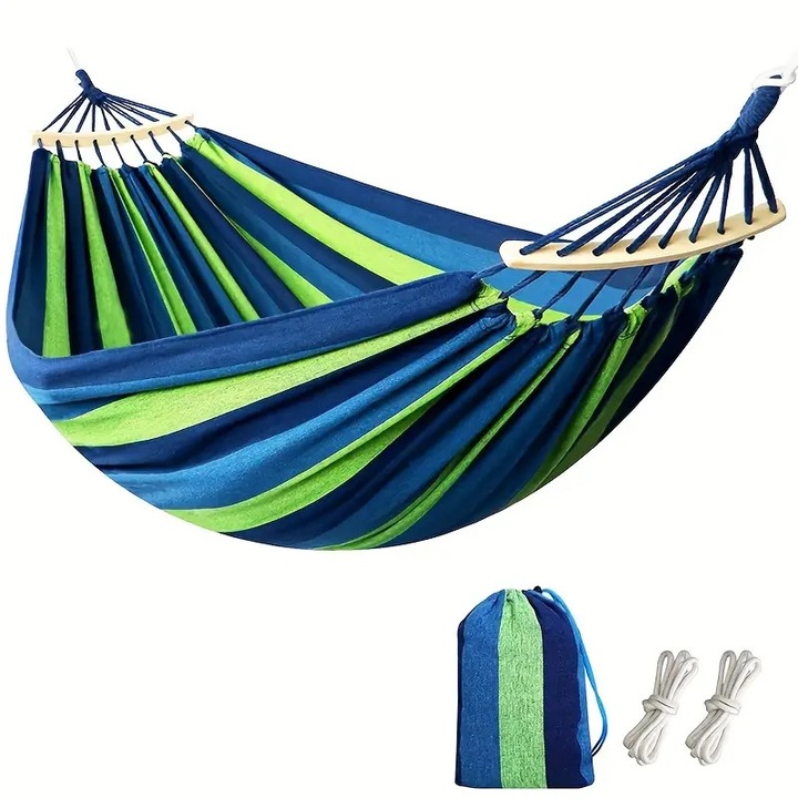 Двоен хамак KAMEA 260x155cm, дишащ материал, капацитет 250кг, зелени цветове с райета