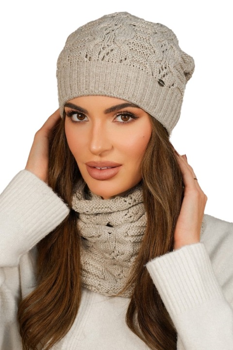 Комплект шапка и шал дамски KAMEA зимен бежов