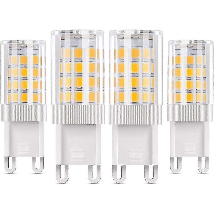 Becuri G9 LED, 5W echivalent 50W halogen, set de 4, alb cald 3000K, 30.000 ore viata utila