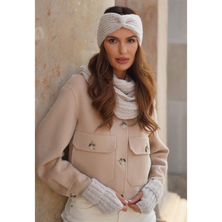 Комплект лента за глава и шал KAMEA, Екрю