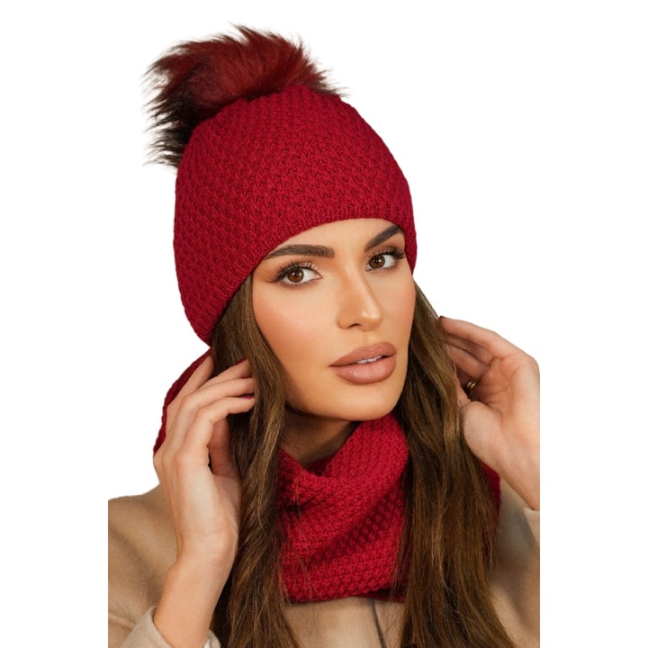 KAMEA sapka és sál szett, piros, őszi-téli szezon
