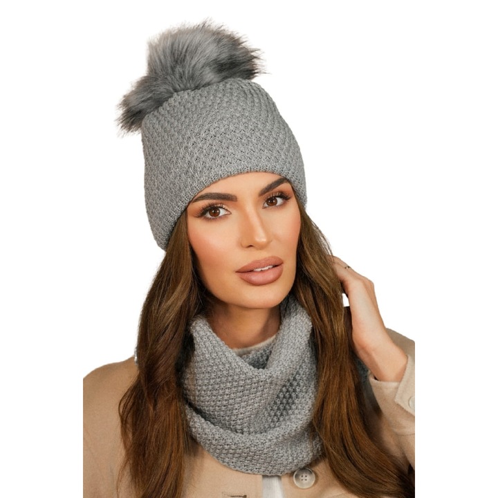 KAMEA sapka és sál szett, szürke, őszi-téli szezon