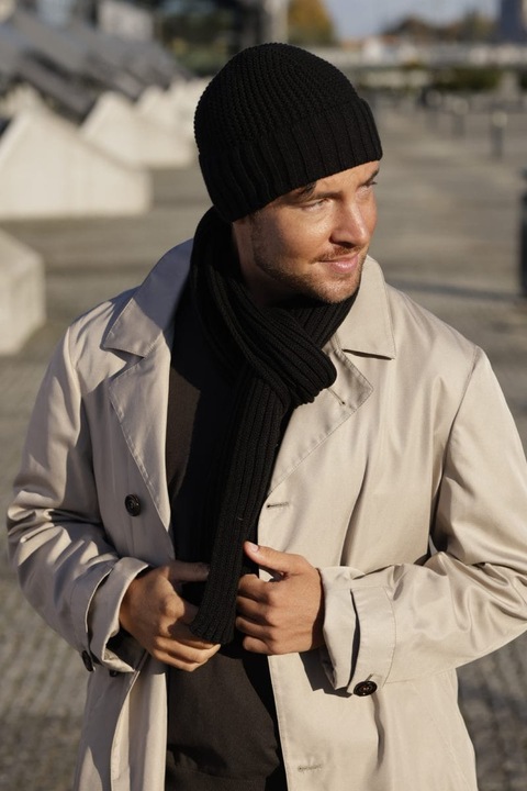 Set barbati KAMEA DAKAR, caciula fara captuseala si fular, negru, 100% acril, 54-60 cm