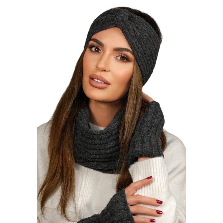 Set bentita si fular KAMEA, grafit, material calduros, confortabil