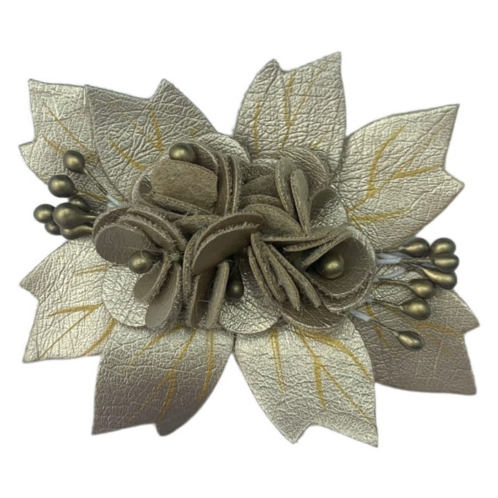 Aplicatie florala din eco piele, KAMEA, bej, 7,5x5cm