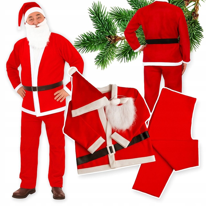 Costum de Mos Craciun, 5 elemente, rosu/alb