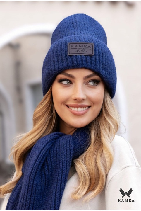 Női sapka KAMEA, téli modell, moher, sötétkék, univerzális