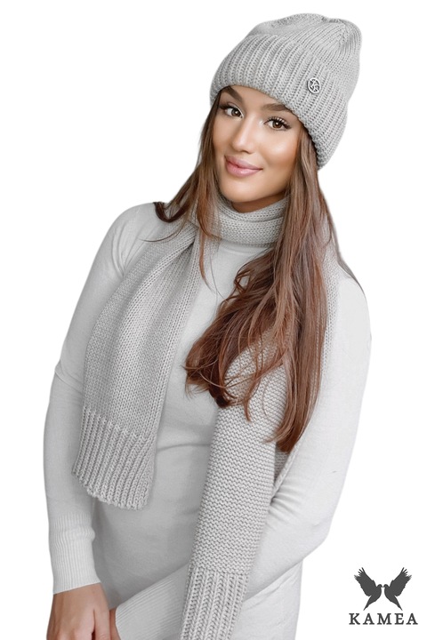 Caciula si fular set KAMEA, bej, confortabil, elegant