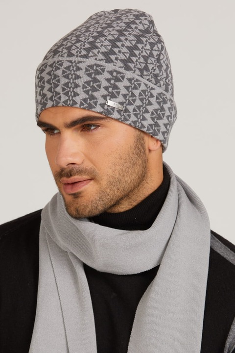 Caciula barbati KAMEA Pablo, model bicolor, gri, din viscoza, primavara-toamna