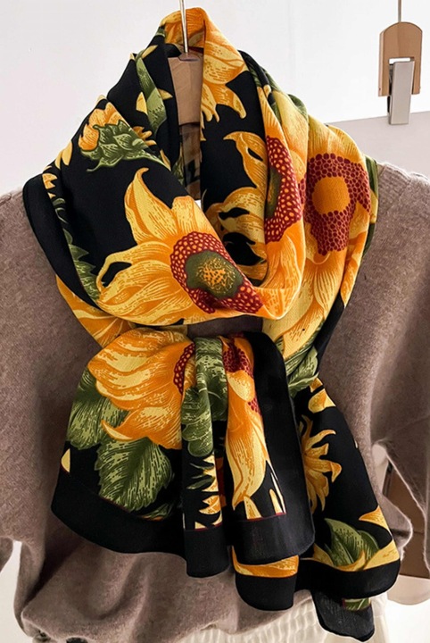 Шал с мотиви на слънчогледи, KAMEA, 100% вискоза, 178x66 см, многоцветен