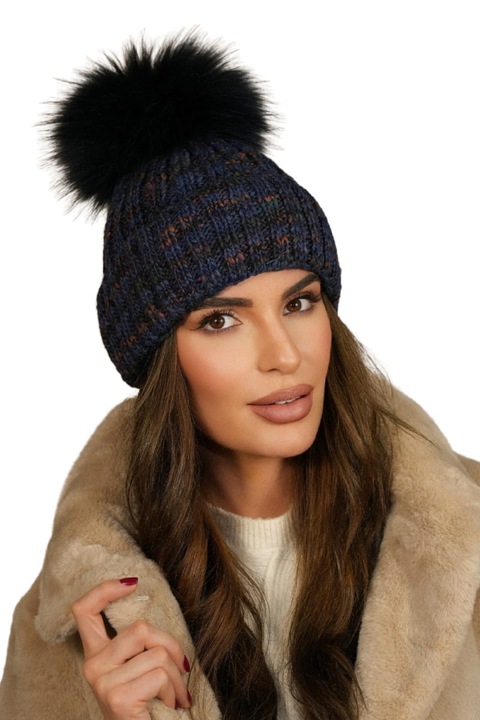 Caciula dama Kamea, cu pompon eco, design clasic, 75% poliacril, 25% lana