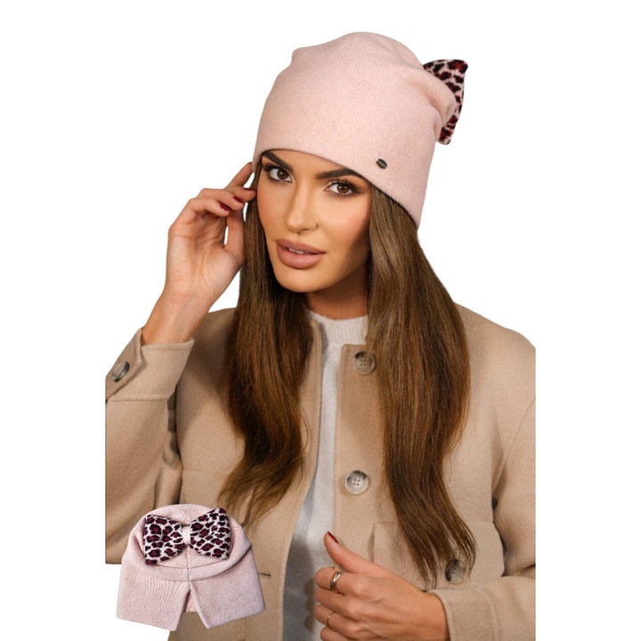 Вълнена шапка с панделка, Kamea, розова, 80% вълна, 20% полиамид