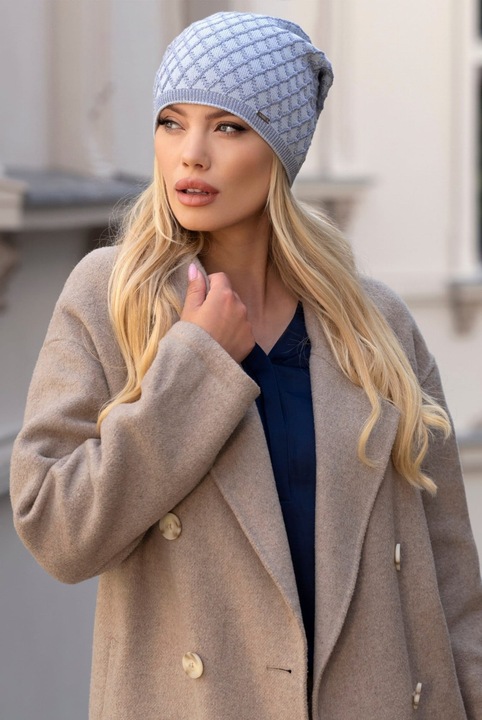 Дамска шапка KAMEA, ромбовидна геометрия, синя, от вискоза, с панделка