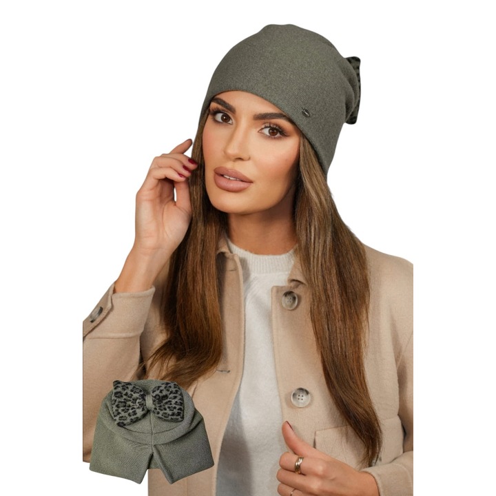 Вълнена шапка с леопардова панделка, Kamea, каки