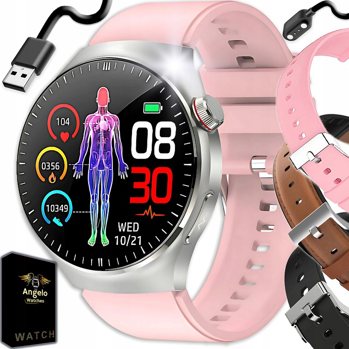 Smartwatch, Angelo AT200, EKG, masurare glucoza, roz, 1.43"