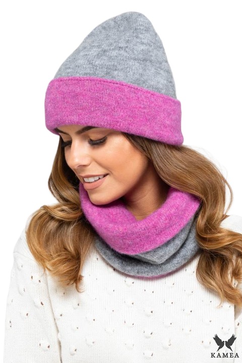 Дамска шапка Kamea, 4 в 1, сиво-розова, мека